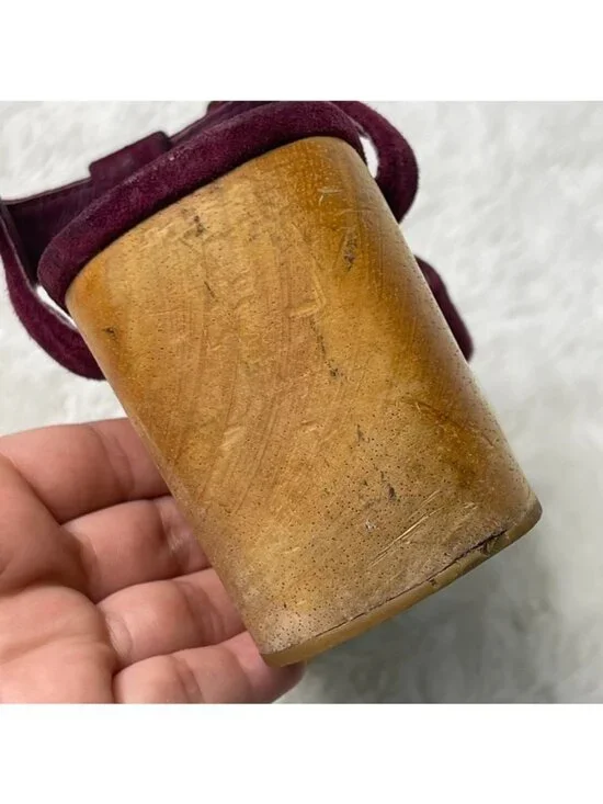 Charlotte Stone Maud T-Strap Clogs Burgundy Suede Wooden Platform Heels Size 8 - Picture 12 of 16